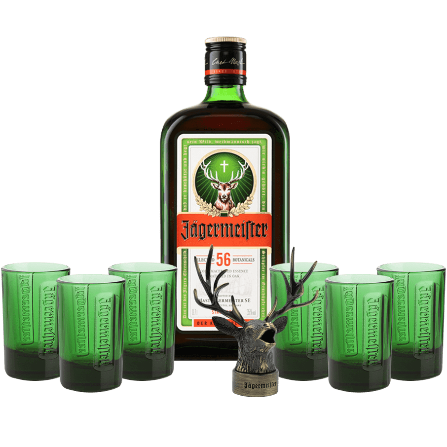 Jägermeister 0.7l + 6 Shot Glasses +1 Stag Head Pourer - Jagermeister